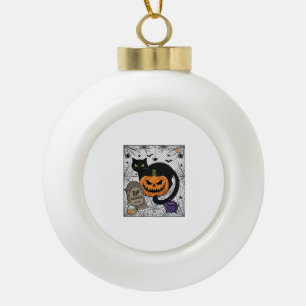 Reiß Halloween Schwarze Katze Kürbis Grabstein Kes Keramik Kugel-Ornament