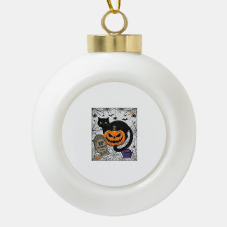 Reiß Halloween Schwarze Katze Kürbis Grabstein Kes Keramik Kugel-Ornament