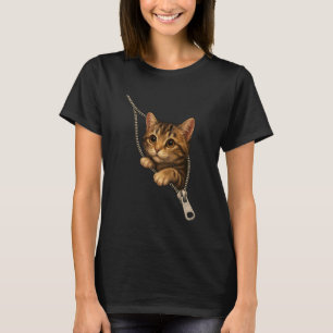 Reißverschluss Katze Lustig Süße 3D Peekaboo Kätzc T-Shirt