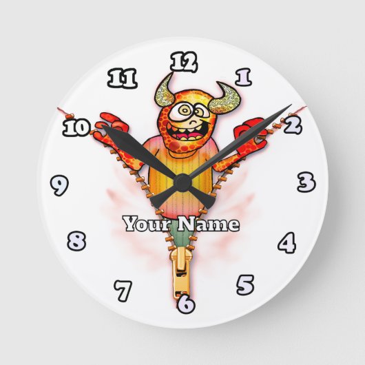 Reißverschluss-Monster Runde Wanduhr (Vorderseite)