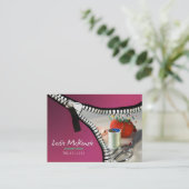 "Reißverschluss" - nähend, Damenschneiderin, Visitenkarte (Stehend Vorderseite)