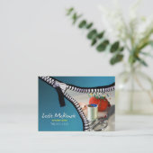 "Reißverschluss" - nähend, Damenschneiderin, Visitenkarte (Stehend Vorderseite)