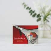 "Reißverschluss" - nähend, Damenschneiderin, Visitenkarte (Stehend Vorderseite)