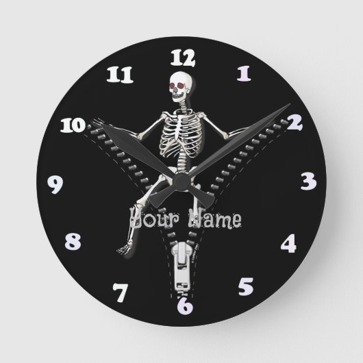 Reißverschluss Skelett Runde Wanduhr (Vorderseite)