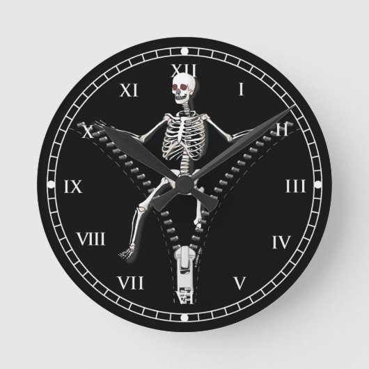 Reißverschluss Skelett Runde Wanduhr (Vorderseite)