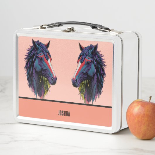 Reitbegeisterte farbenfrohe Graffiti-Pferde Metall Brotdose (Beispiel)