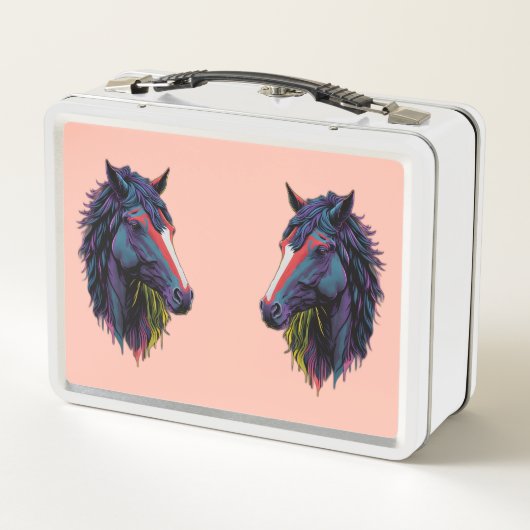Reitbegeisterte farbenfrohe Graffiti-Pferde Metall Brotdose (Rückseite)
