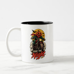 Reite den Kürbis-Biker Halloween Motorrad Zweifarbige Tasse