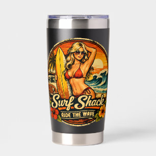 Reite die Wellen Surf Shack Beach Surfer Pin-Up Thermobecher