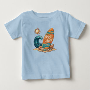 Reite die Wellen Surfboard Illustration - Tropisch Baby T-shirt