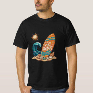 Reite die Wellen Surfboard Illustration - Tropisch T-Shirt