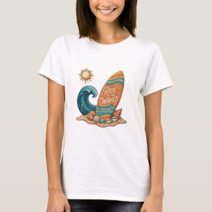 Reite die Wellen Surfboard Illustration - Tropisch T-Shirt