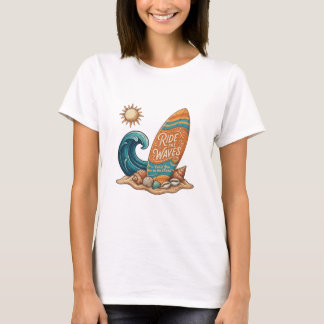 Reite die Wellen Surfboard Illustration - Tropisch T-Shirt