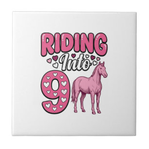Reite in das 9 Pferd Geburtstagsmädchen Vintage-Sh Fliese