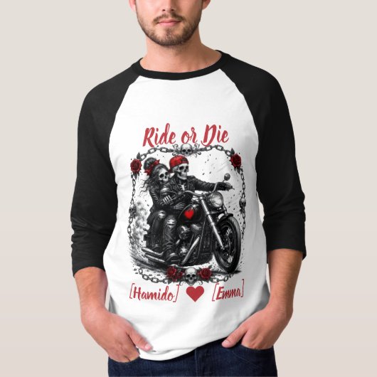 Reite oder Stirb Personalisiertes Skelett-Paar T-Shirt (Vorderseite)