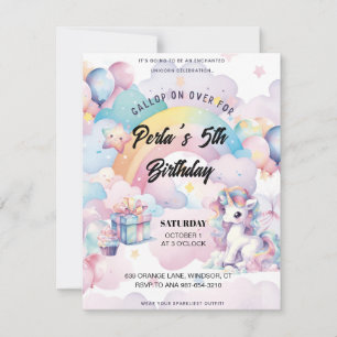 Reite über den Regenbogen-Einhorn-Einladung  RSVP Karte
