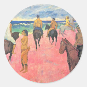 Reiten am Strand von Gauguin Paul (beste Qualität) Runder Aufkleber