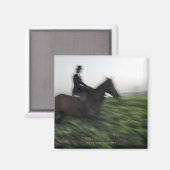 Reiten auf grünem Feld. Reitweibchen Magnet (Vorderseite/Rückseite)
