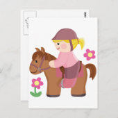 Reiten blonde Haare, braunes Pferd Postkarte (Vorne/Hinten)