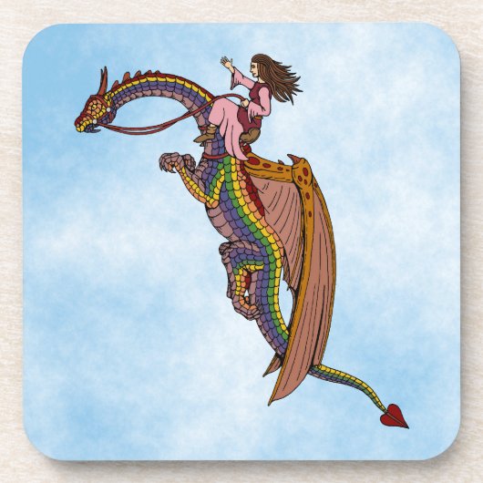 Reiten des Regenbogendrachen Getränkeuntersetzer (Vorderseite)
