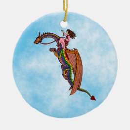 Reiten des Regenbogendrachen Keramikornament