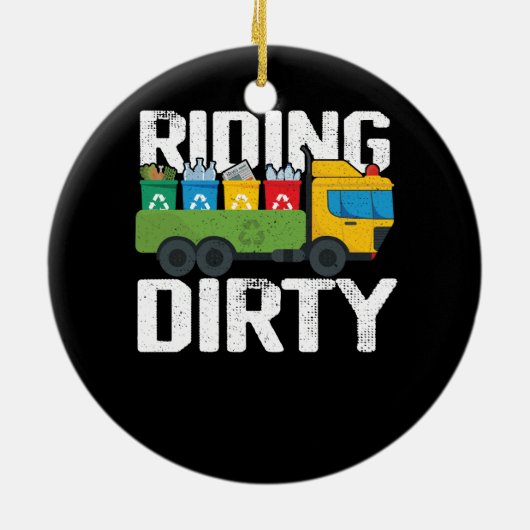 Reiten Dirty Garbage Day Trash Truck Recycelnd Cos Keramik Ornament (Hinten)