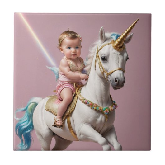 Reiten eines Einhorns Fliese (Vorderseite)