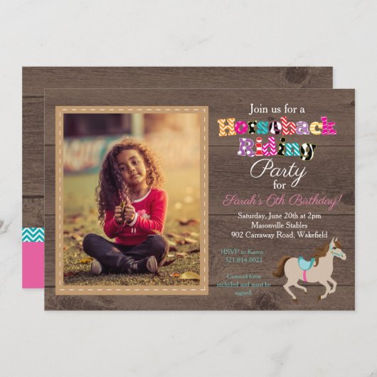 Reiten Foto Geburtstagsparty Einladung (Vorne/Hinten)