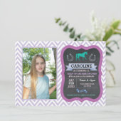 Reiten Foto Pony Lila Einladung (Stehend Vorderseite)