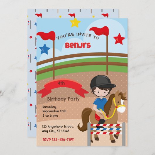 Reiten Geburtstagsparty Einladung (Vorne/Hinten)