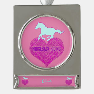 Reiten Herz mit Wildem Pony Banner-Ornament Silber