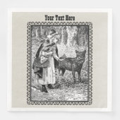 Reiten Hood Wolf sprechen in Holz Schwarz-weiß Serviette (Vorderseite)