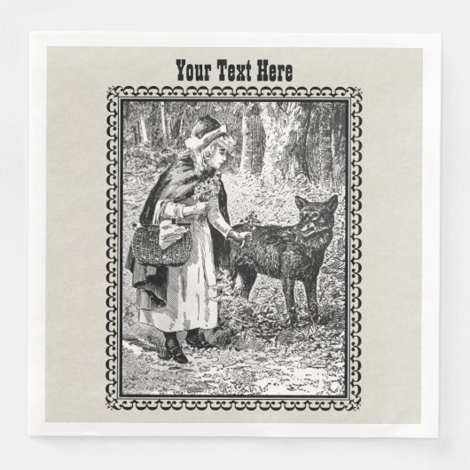 Reiten Hood Wolf sprechen in Holz Schwarz-weiß Serviette (Vorderseite)