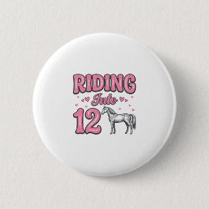 Reiten in den 12 Pferde-Geburtstags-Vektor-Design_ Button