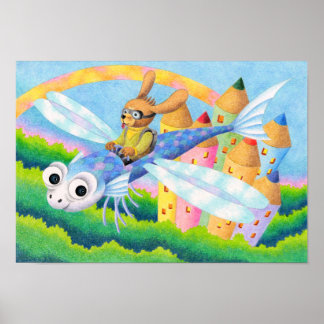 Reiten in einem fischförmigen Segelflugzeug. Poster