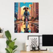Reiten mit dem Fahrrad in der Stadt Poster (Heimbüro)