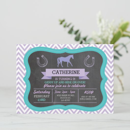 Reiten Party Einladung Pony (Stehend Vorderseite)