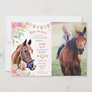 Reiten Party Foto Pony Flower Girl Einladung