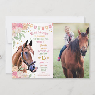 Reiten Party Foto Pony Flower Girl Einladung