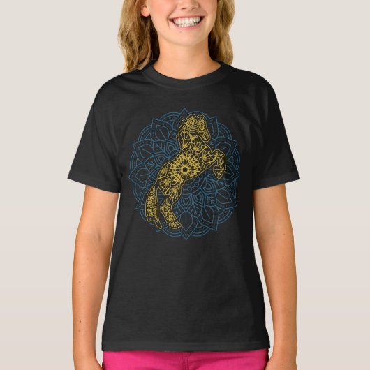 Reiten Reitsport Mandala Pferde T-Shirt (Vorderseite)