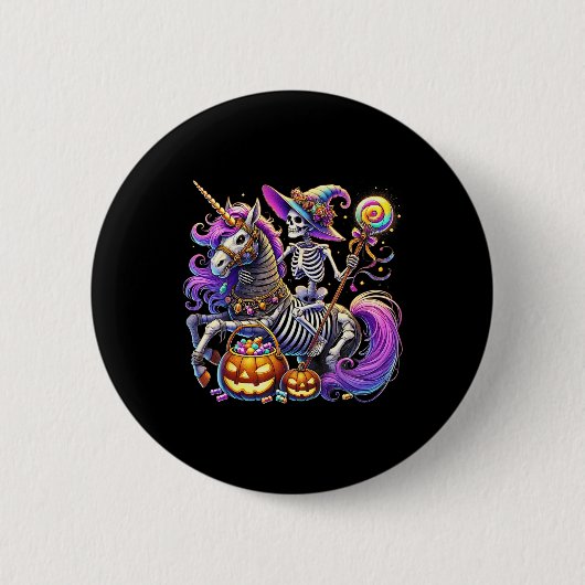 Reiten Skeleton Einhorn Halloween Kostüm Button (Vorderseite)