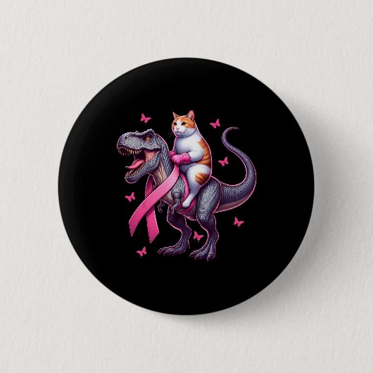 Reiten T Rex Dinosaurier. Brustkrebs-Bewusstsein Button (Vorderseite)