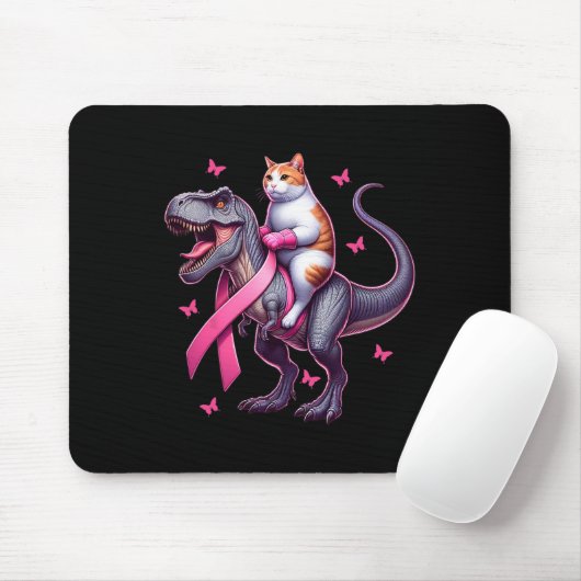 Reiten T Rex Dinosaurier. Brustkrebs-Bewusstsein Mousepad (Mit Mouse)