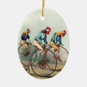 Reitende Hähne Keramikornament