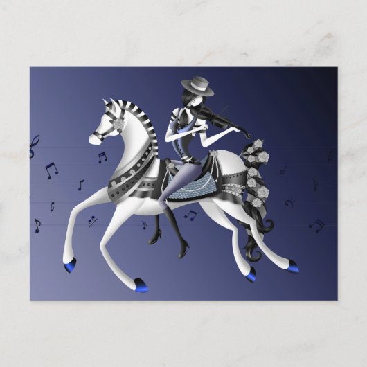 Reitende Violinistin Blaue Postkarte (Vorderseite)