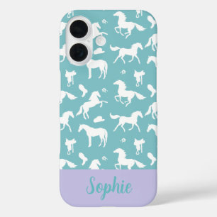 Reiter Aquamariner Pattern Individuelle Name iPhone 16 Hülle