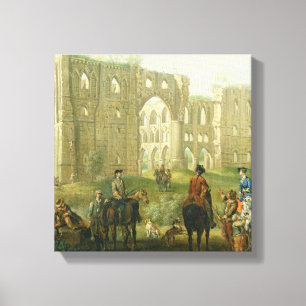 Reiter, die durch die Ruinen von Rievaulx Abtei, Leinwanddruck