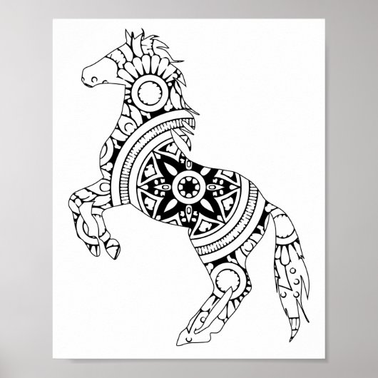Reiter Mandala Zurück und Weiße Silhouette Zeichne Poster (Vorne)