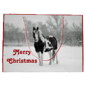 Reiter Schwarz und Weiß Schnee Foto Weihnachten Große Geschenktüte (Rückseite)