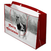 Reiter Schwarz und Weiß Schnee Foto Weihnachten Große Geschenktüte (Rückseite Schrägansicht)
